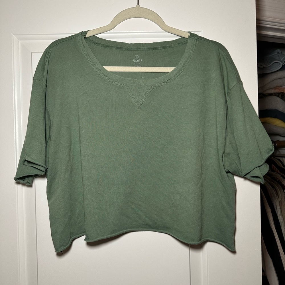 Aerie Green Boxy Crop T-Shirt